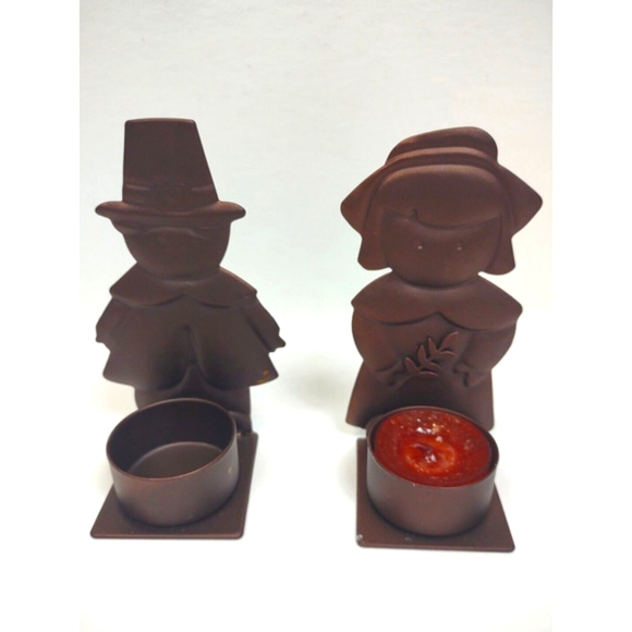 Yankee Candle Other - Yankee Candle Fall Harvest Thanksgiving Pilgrim Metal Tea Light Holders - Pair